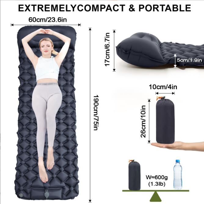 Self-Inflating Camping Mattress Compact Olive Green Lightweight Thick Inflatable Mat Compatible with Double Camping Single Mat Attachable