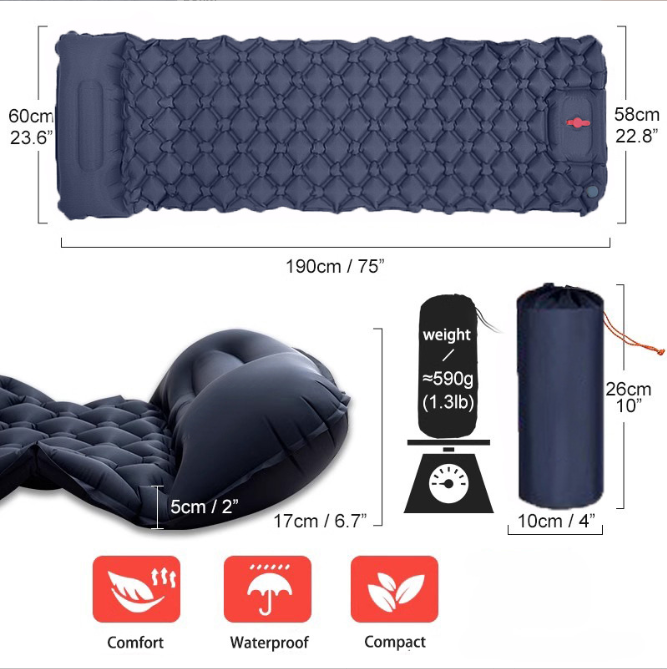 Self-Inflating Camping Mattress Compact Olive Green Lightweight Thick Inflatable Mat Compatible with Double Camping Single Mat Attachable