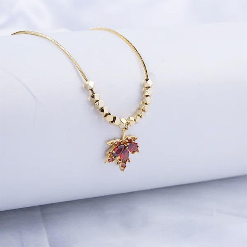 Leaf Necklace, Beaded Chain Necklace For Women Gold Plated Pendant Necklace Rhinestone Choker Necklace Simple Dainty Trendy Thanksgiving fall Necklace Jewelry Gift