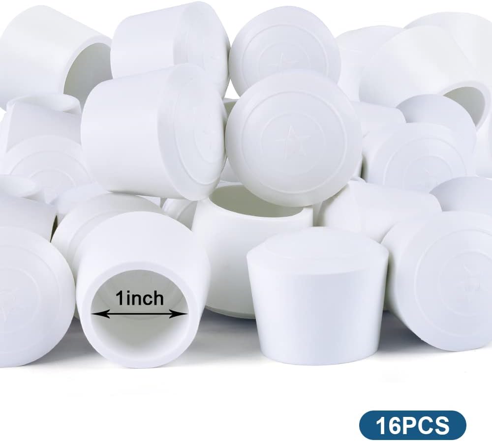 Chair Leg Tips Caps,  1 Inch Non Slip Rubber Bar Stool Caps 16 Pcs Furniture Feet Covers for Floor Protection, White inches