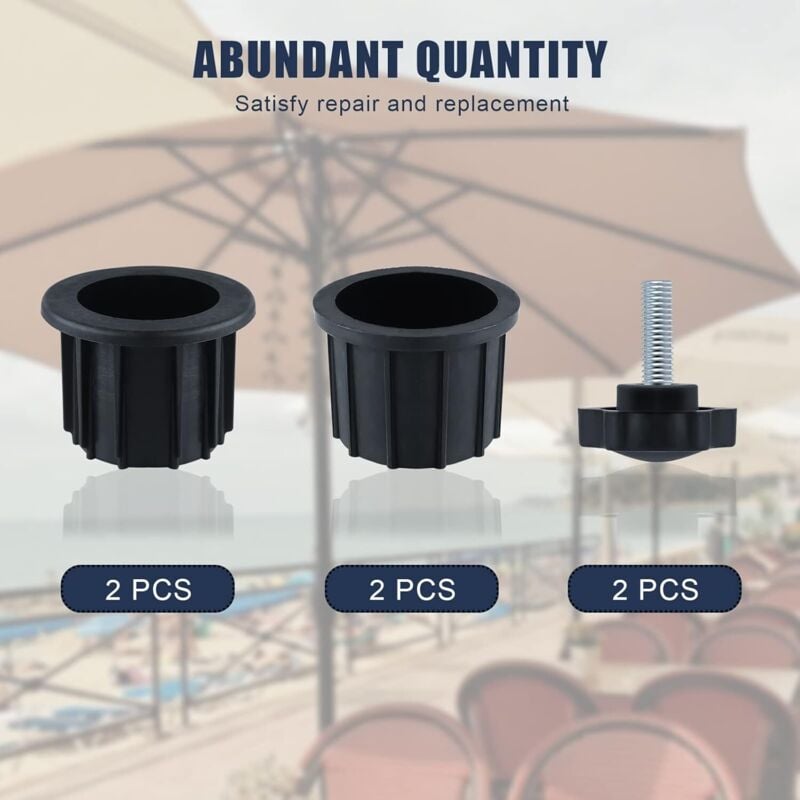 6-Piece Balcony Parasol Accessory Set Black - 4 Umbrella Hole Rings and 2 Hand Screws - Compatible with Outdoor Tables and Terraces