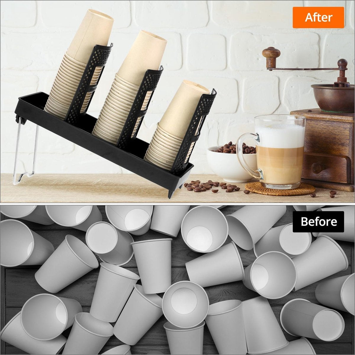 Paper Cup Holder - Paper Cup and Lid Organizer - Upright Holder with Three Compartments for Disposable Cups - Holds 100 Cups or 150 Lids - Steel Stand - Ideal for Kitchens, Offices, and Cafes