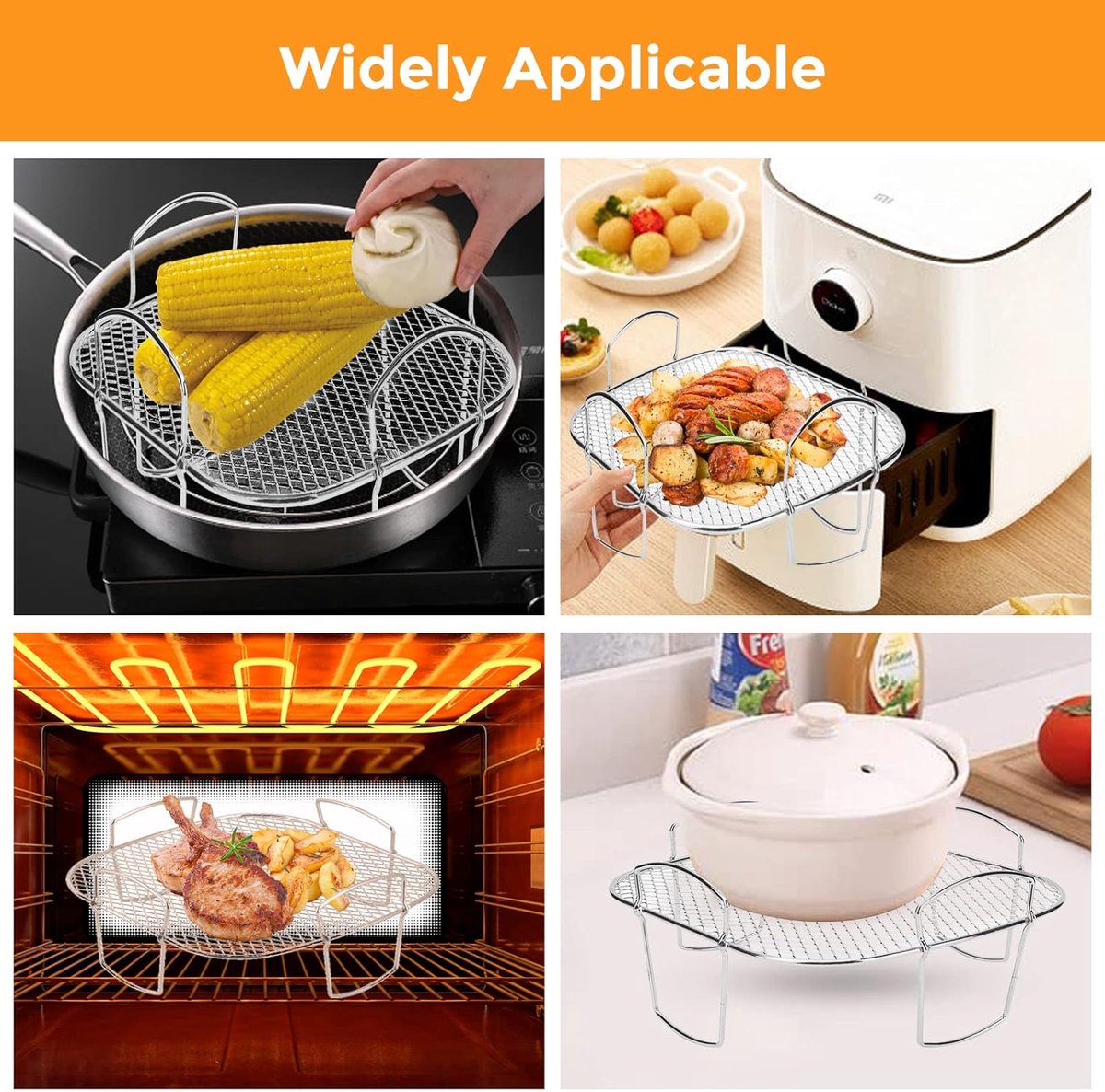 Square air fryer rack - Air fryer baking pan - Air fryer accessories - Stainless steel - 20.5 cm