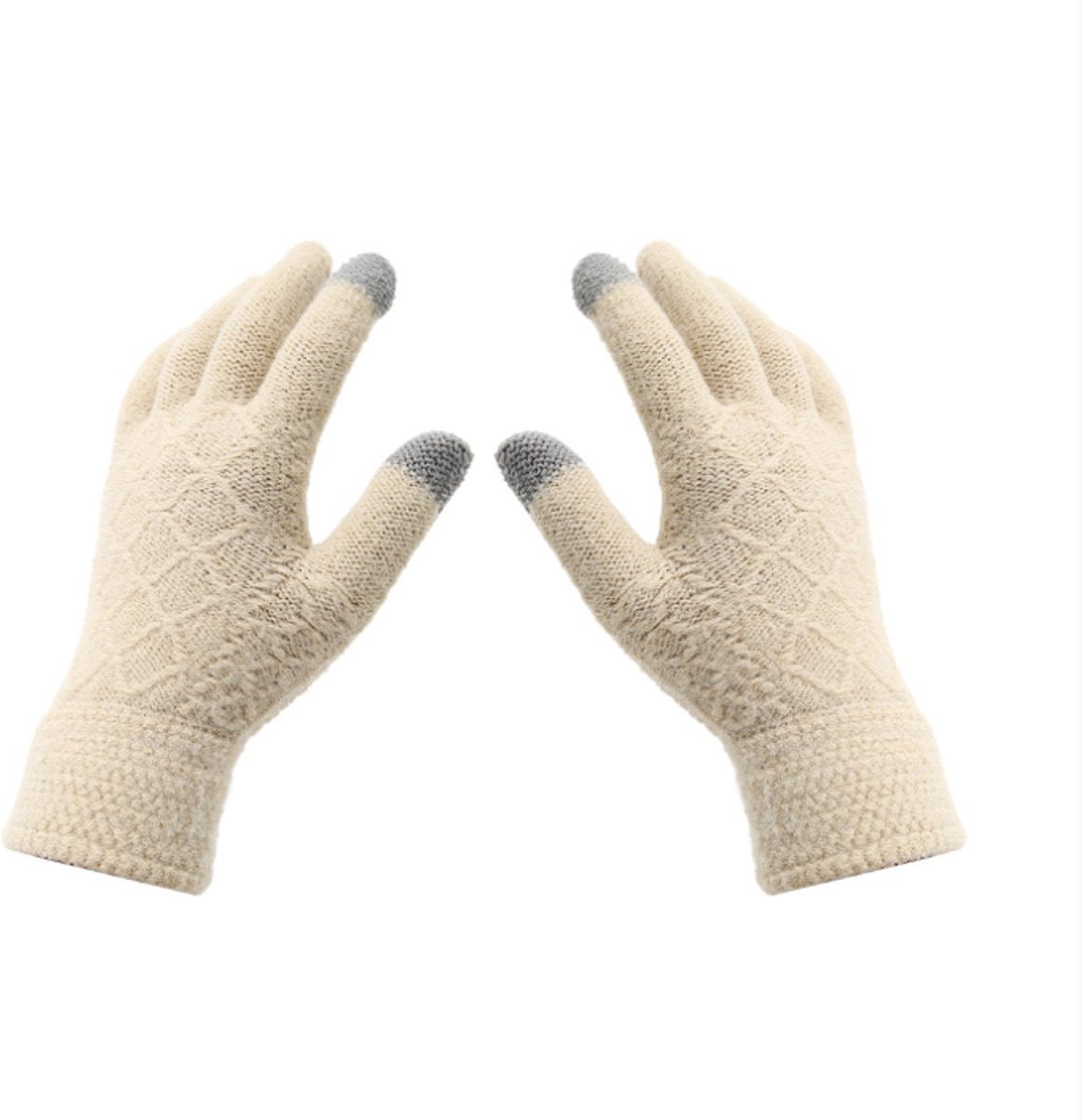 Women's Three-Piece Scarf Set - Women's Scarf - Women's Gloves - Warm Winter Hat - Solid Color - Cable Knit - Warm Hat with Fleece Lining - Knitted Hat with Pompom - Scarf - Unisex - Gloves - Beige