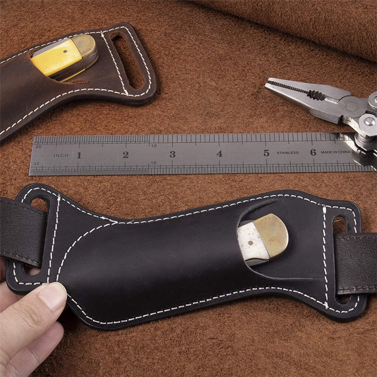 Waist Pack - Belt Holster for Folding Knife - Hip Tool Holster - Waist Pack for 5" Folding Knife - Black