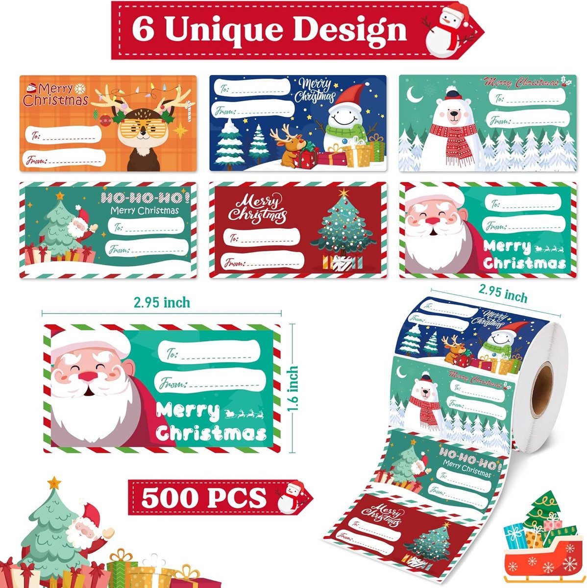Labels - (500 sheets) - Gift labels - Label stickers - Handwritten labels - Christmas gift labels - Christmas gifts for women, men and mothers - Christmas wrapping paper - Christmas decorations - 7.5*4 cm