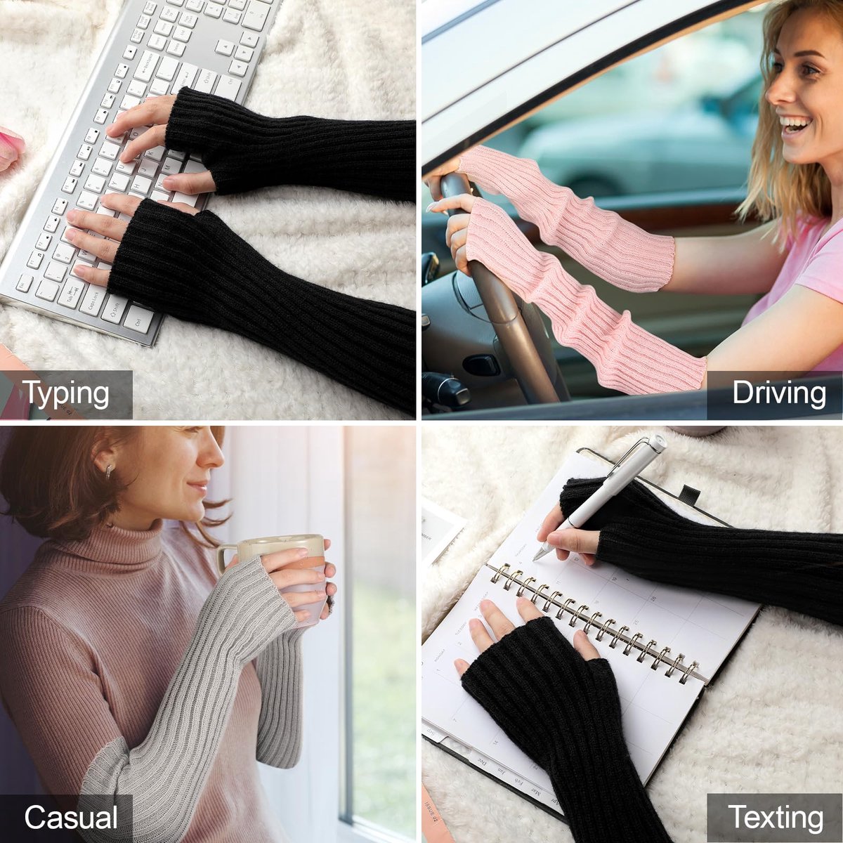 Arm Sleeves - Women's Long Fingerless Knitted Y2K Arm Sleeves - (Gray)