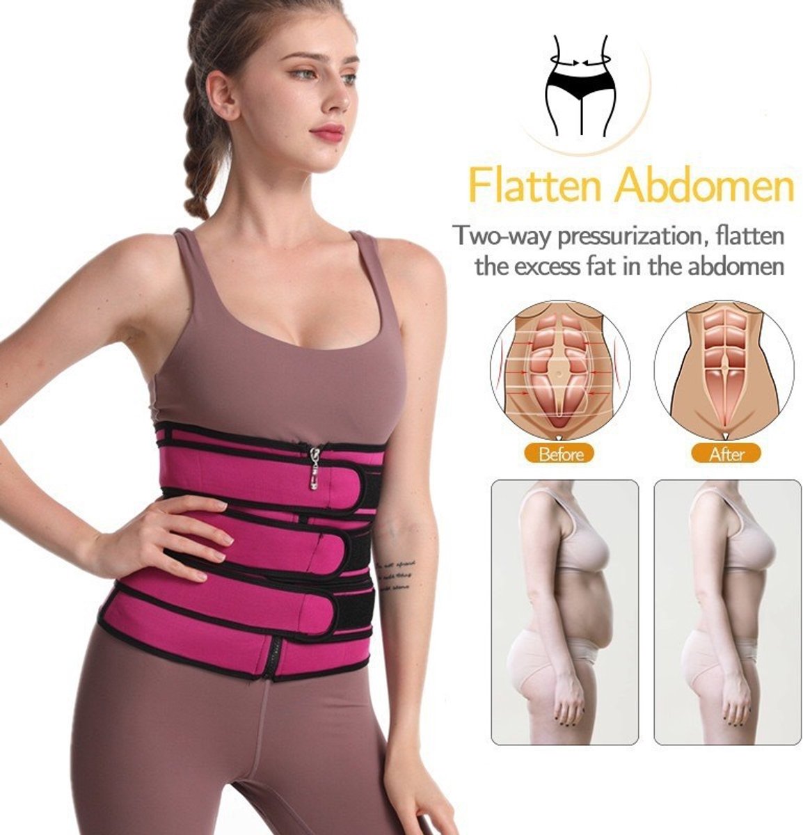 Women Sweat Reducer Training Belt - Sweatband - Waist Trainer - Slimming Belly Band - 3-Row Closure & Breathable Material - Extended Sizes (S to 6XL) - Gray, M
