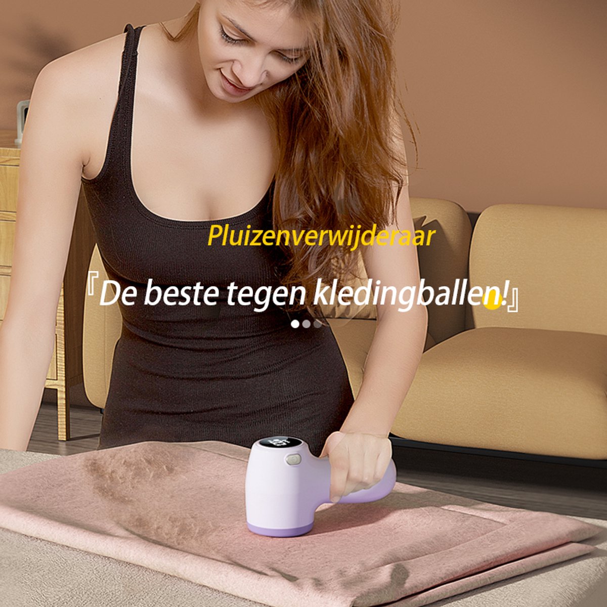 Rechargeable Lint Remover with Display - Lint Remover - Suction and Shave Function - Lint Remover - Type-C Charging - 3 Working Modes & 6-Blade System - Beige