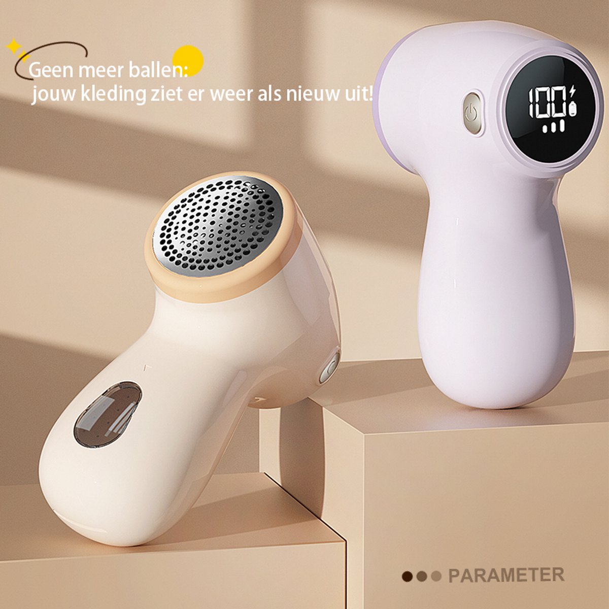 Rechargeable Lint Remover with Display - Lint Remover - Suction and Shave Function - Lint Remover - Type-C Charging - 3 Working Modes & 6-Blade System - Beige