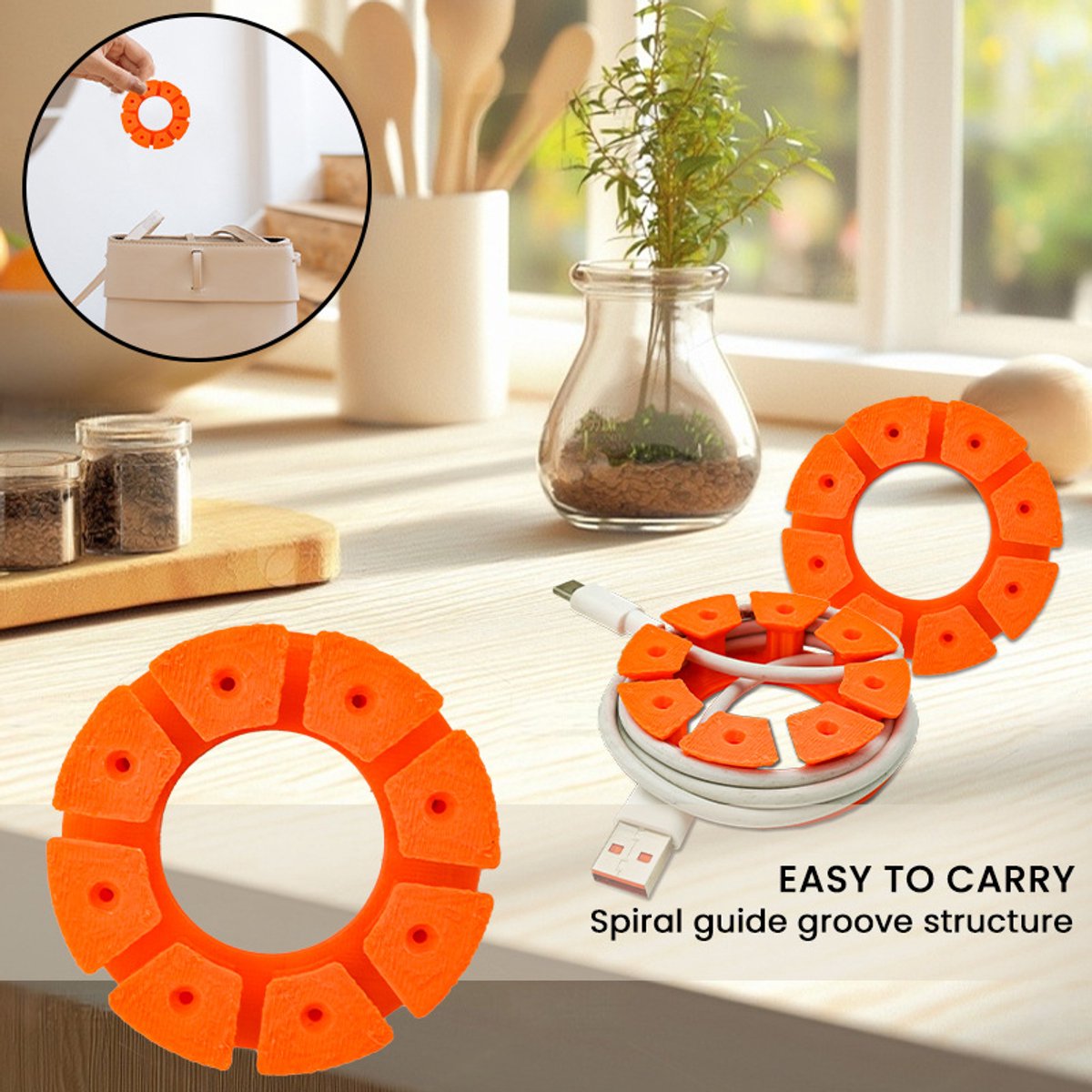 Cable Holder Set | Cable Organizer | Travel Cable Organizer – 4-pack – Cable Organizer for USB Charging Cable, HDMI Cable, Power Cord, Audio Cable & Mouse Cable – Orange