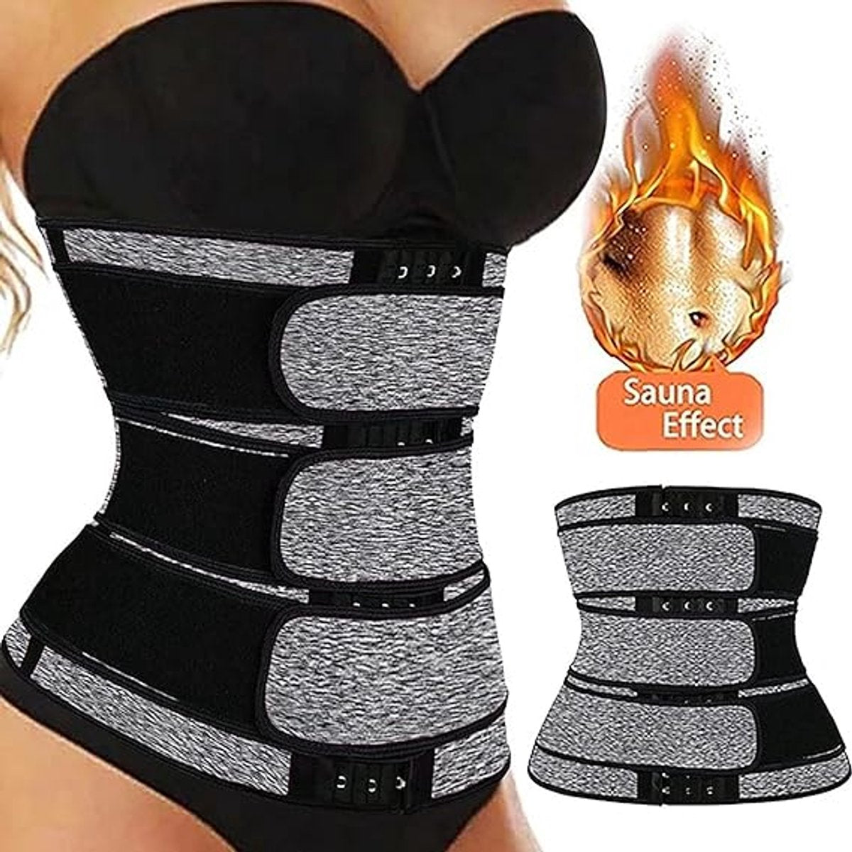 Women Sweat Reducer Training Belt - Sweatband - Waist Trainer - Slimming Belly Band - 3-Row Closure & Breathable Material - Extended Sizes (S to 6XL) - Gray,S