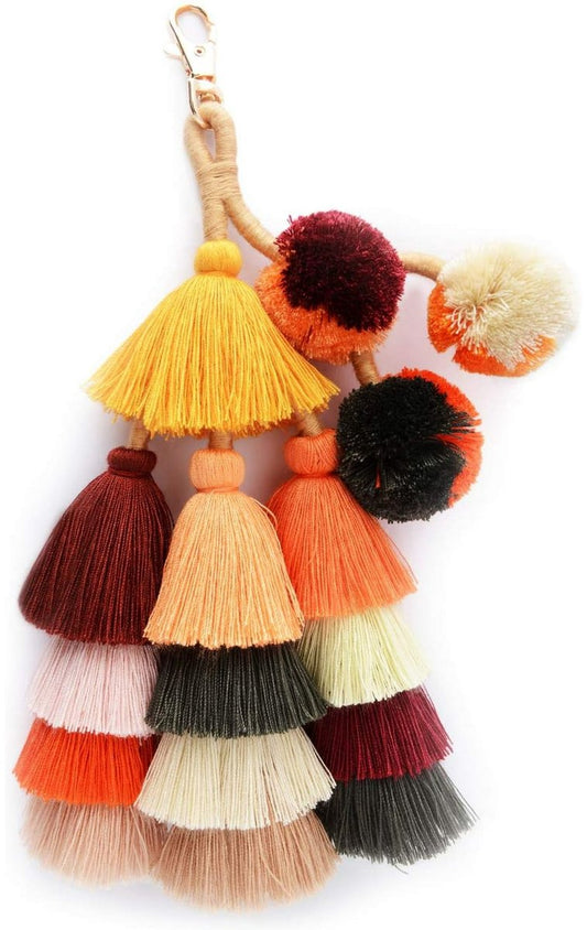 Keychain - Colorful Keychain - Bohemian Style - Bag Decoration with Tassel - Keychain with Bracelet for Women