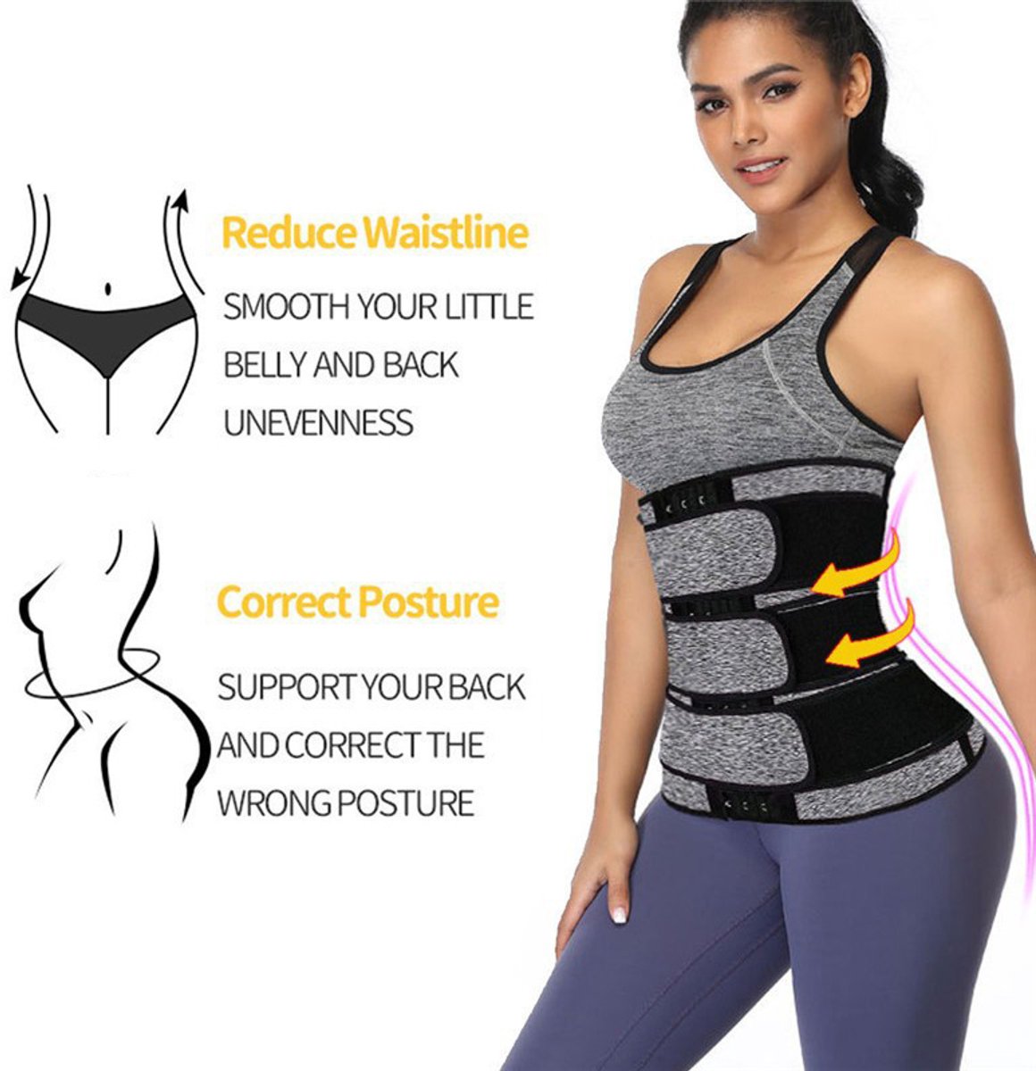 Women Sweat Reducer Training Belt - Sweatband - Waist Trainer - Slimming Belly Band - 3-Row Closure & Breathable Material - Extended Sizes (S to 6XL) - Gray, 6XL