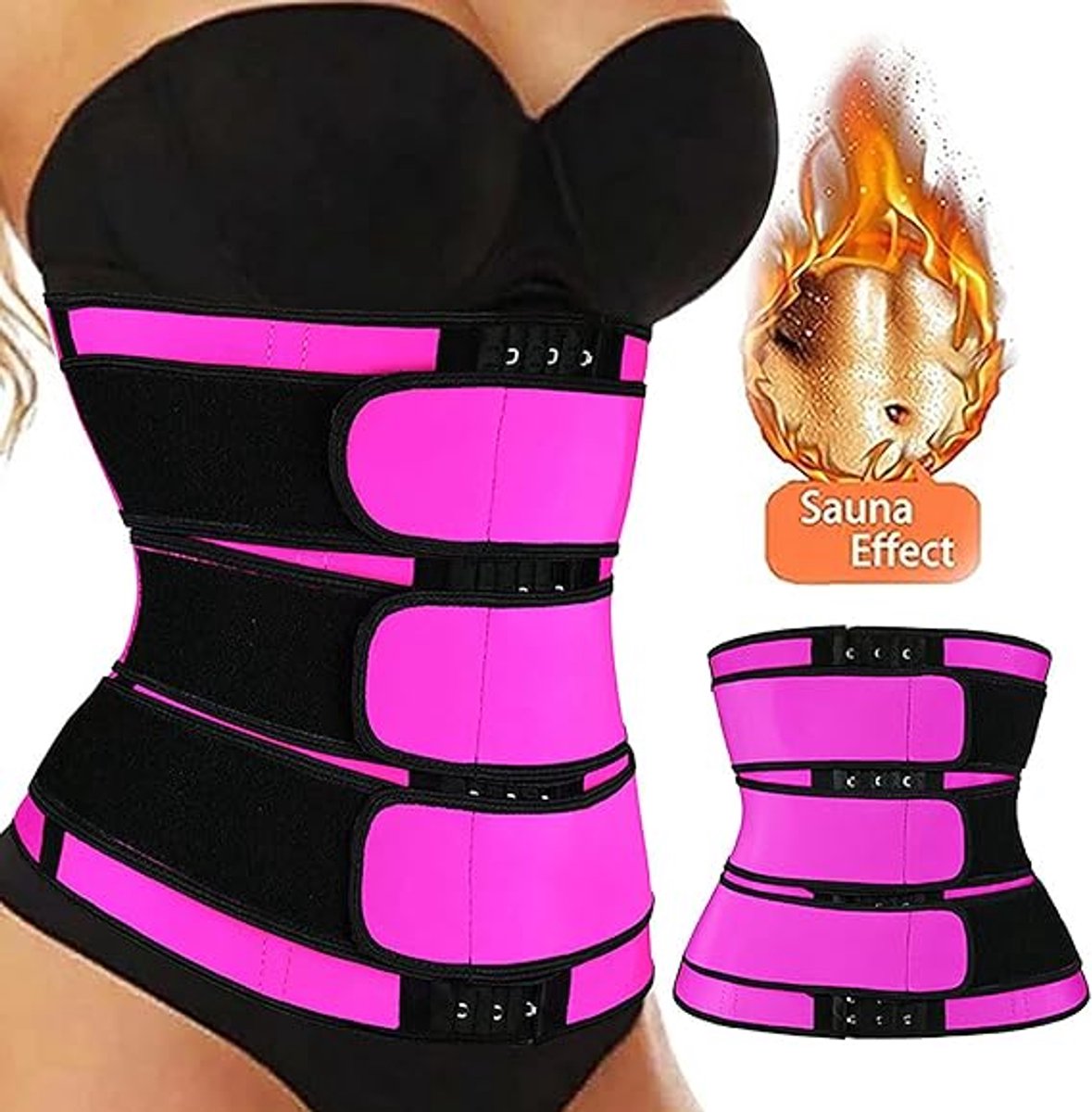 Women Sweat Reducer Training Belt - Sweatband - Waist Trainer - Slimming Belly Band - 3-Row Closure & Breathable Material - Extended Sizes (S to 6XL) - Red, 6XL