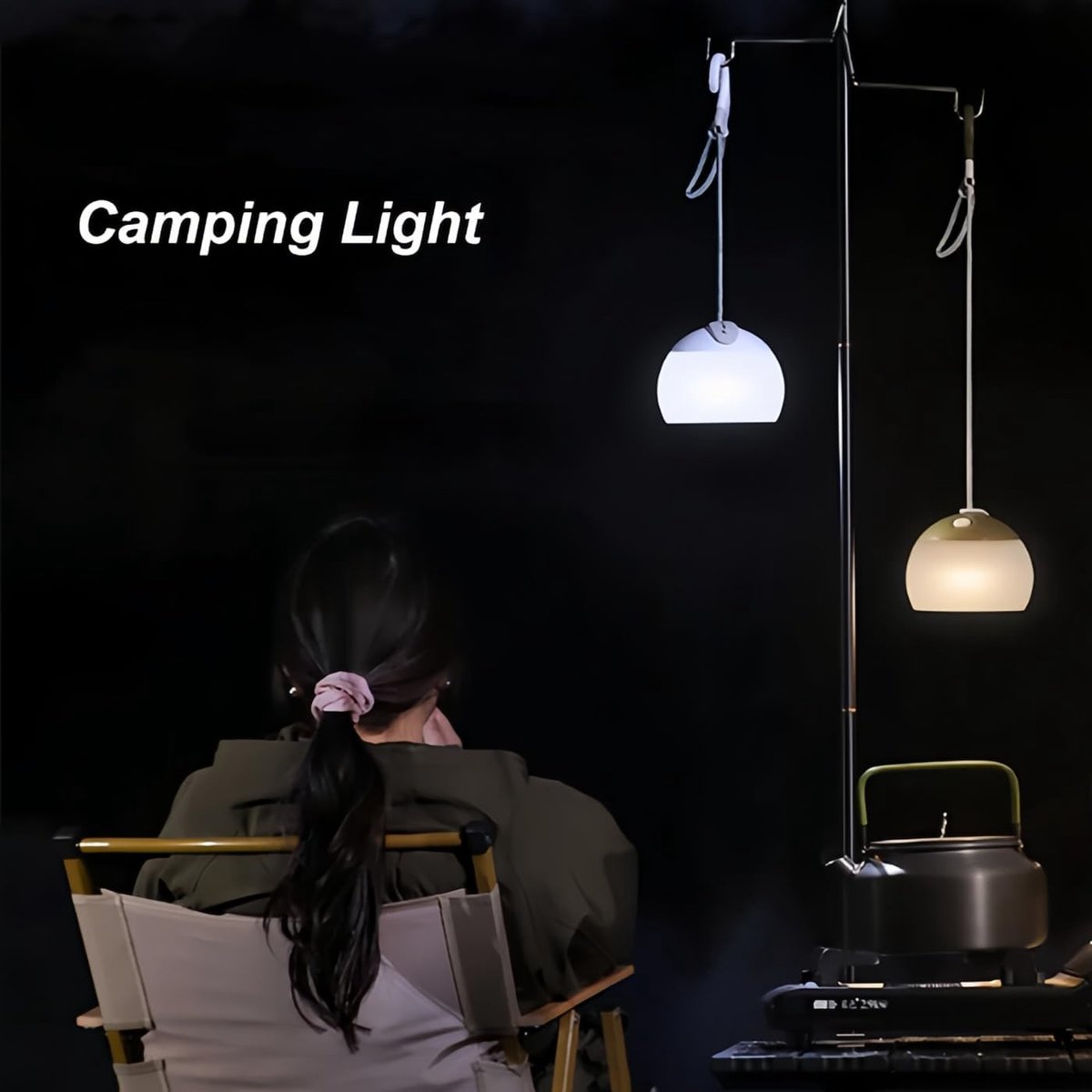 Night Light - Outdoor Camping Lamp - Atmospheric Decorative Lighting - Round Camping Lamp - 3 Brightness Levels - Hook Mount - Suitable for emergencies, tents, fishing, and other occasions. (White)