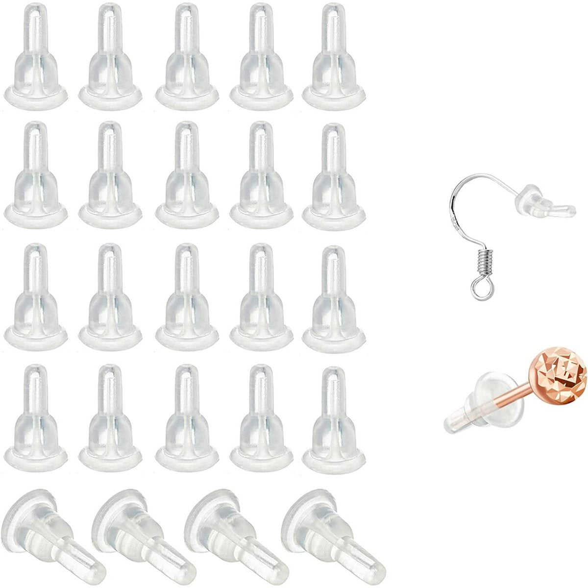 50 Silicone Earring Backs - Full Coverage, Clear Earring Backs - Dustproof - Hypoallergenic Soft Ear Cushions - For Stabilizing Earring Hooks (10x6mm)