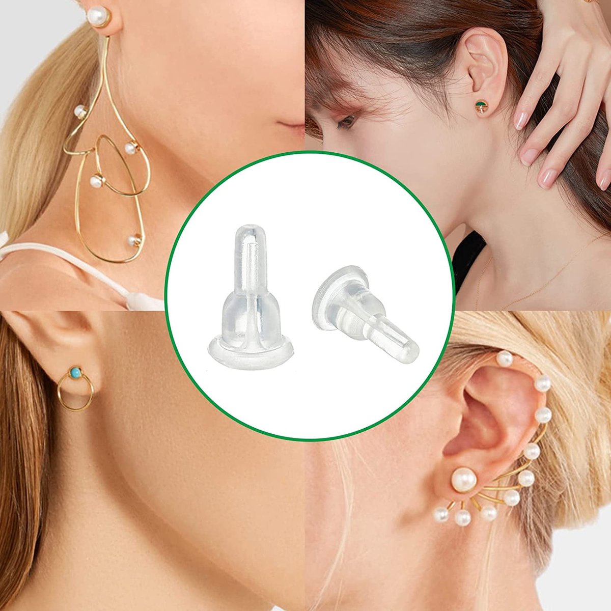 50 Silicone Earring Backs - Full Coverage, Clear Earring Backs - Dustproof - Hypoallergenic Soft Ear Cushions - For Stabilizing Earring Hooks (10x6mm)