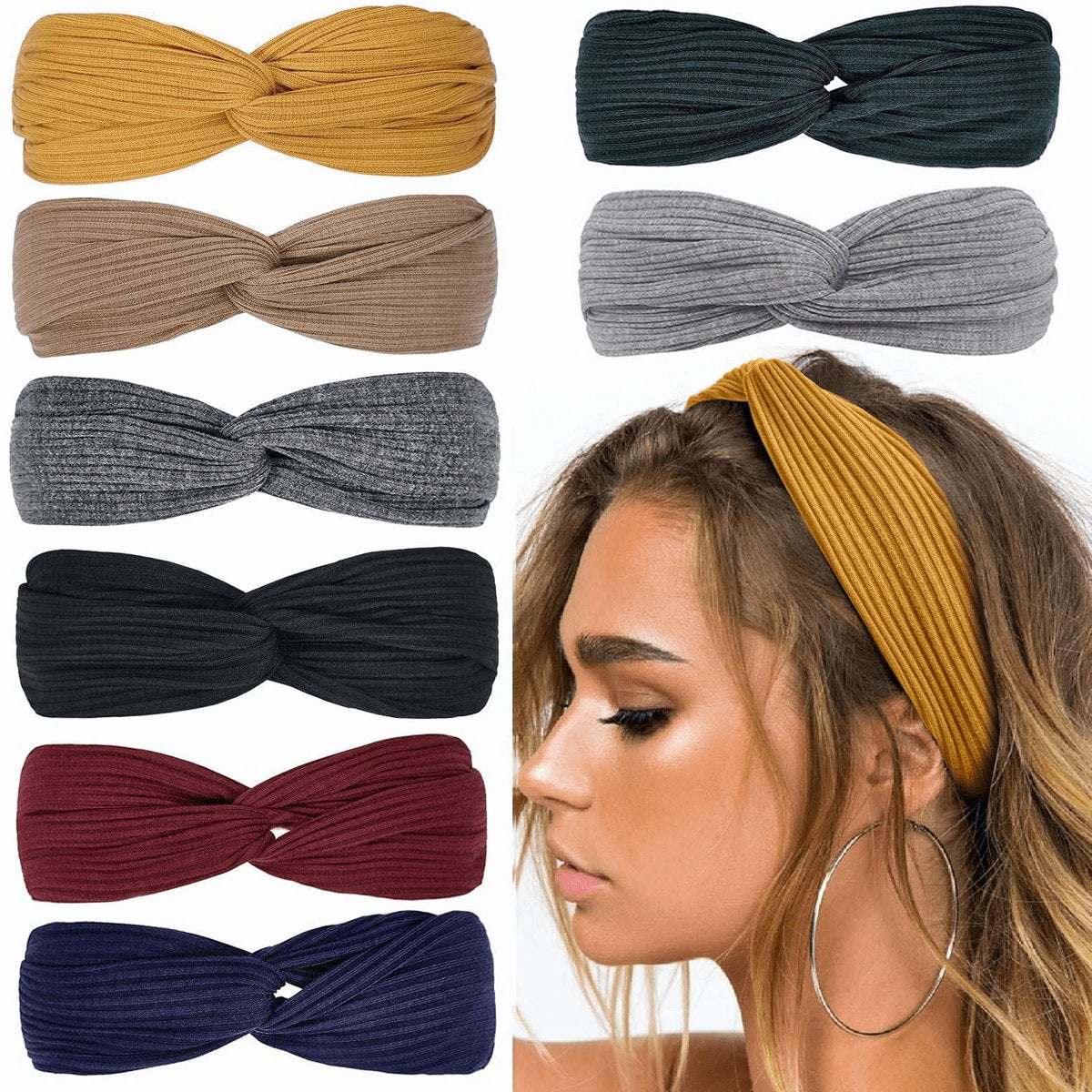 Hairbands - Set of 8 - Women's Hairbands - Twisted Elastic Hairbands - Plain Hairbands - Hair Accessories - Suitable for Girls, Sports and Yoga