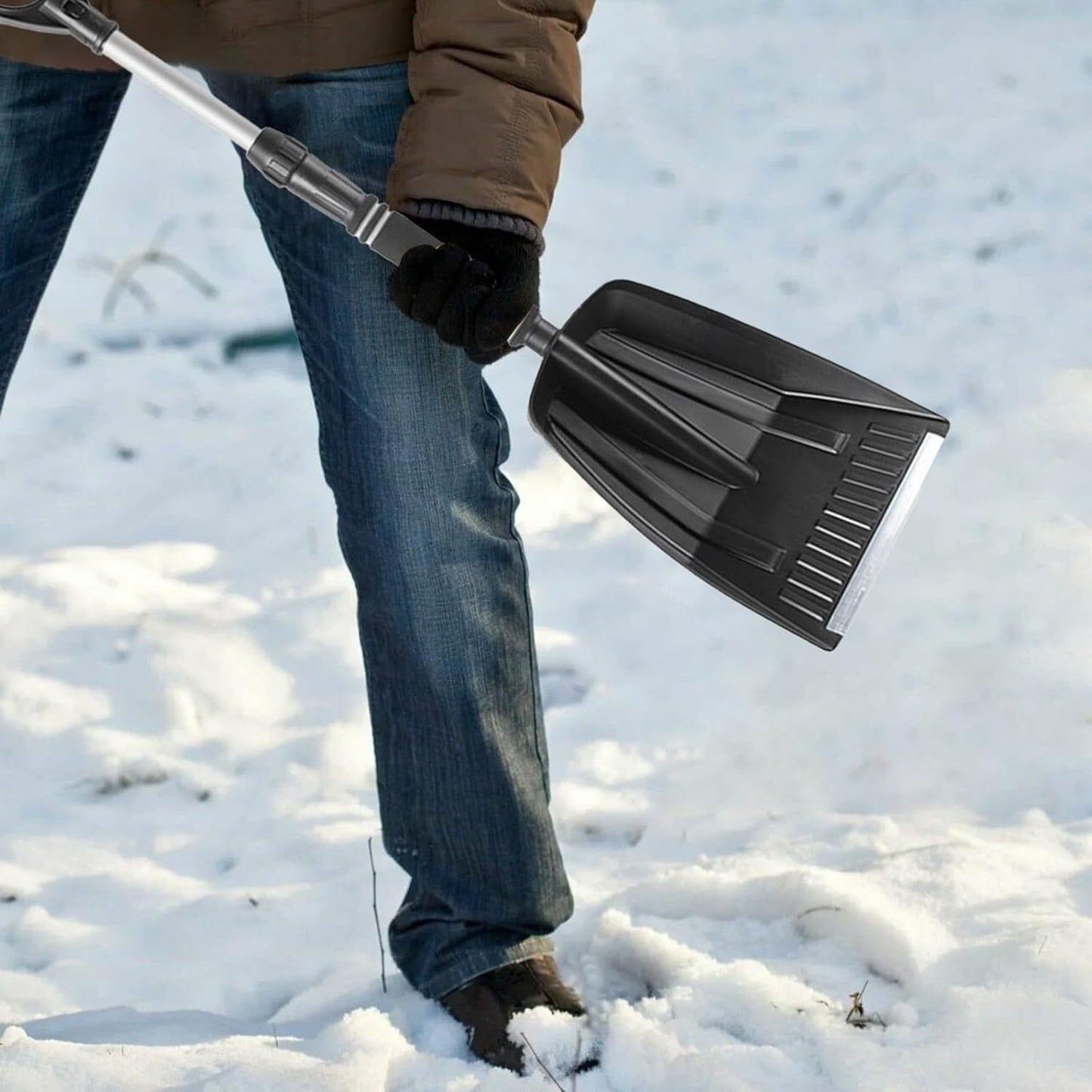 Folding Snow Shovel - Large Capacity | Lightweight & Portable - Wide Snow Clearing Range with Ergonomic D-Shaped Handle and Aluminum Blade - Snow Shovel for Outdoor, Car, Garden, Camping, Driveway（Blue）