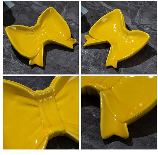 Bow Soap Dish - Ceramic Soap Organizer with Pink Bow - Bathroom Decor, Sponge Holder for Sink, Jewelry Storage Box, Bathroom Countertop Accessories (Yellow)