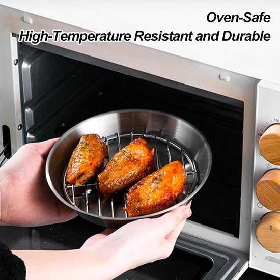 Baking tray for air fryer - Air fryer baking pan - Air fryer accessories - Baking tray with rack - Made of 304 stainless steel - 25 cm