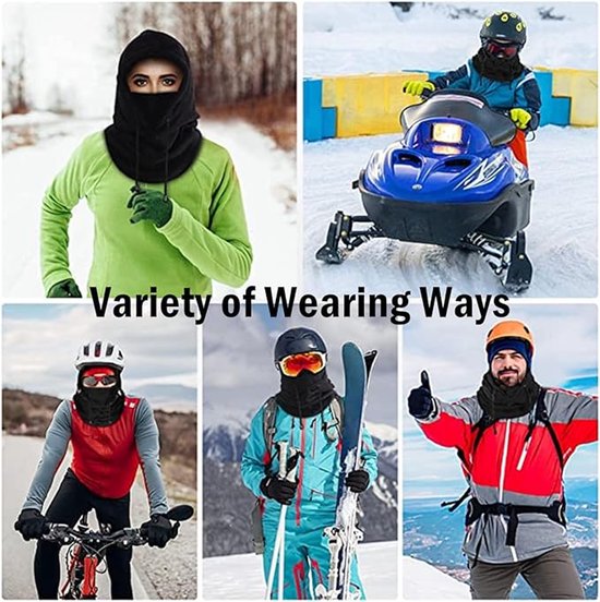 Windproof Hat – Warm Fleece Ski Mask & Winter Mask – Face & Neck Protector for Cold Weather – Suitable for Motorcycling, Cycling & Outdoors – Unisex（Black）