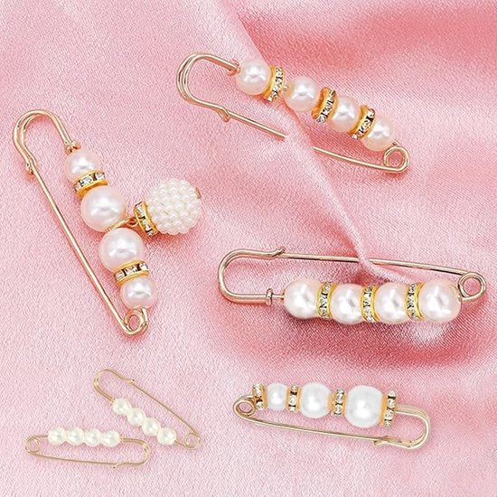 Safety pins - (8 pcs) - Pins - Decorative pins - Brooches - Can be used to fasten clothes, trousers, skirts, vests, necklaces, imitation pearl brooches - Suitable for women and girls - Extension for safety trousers