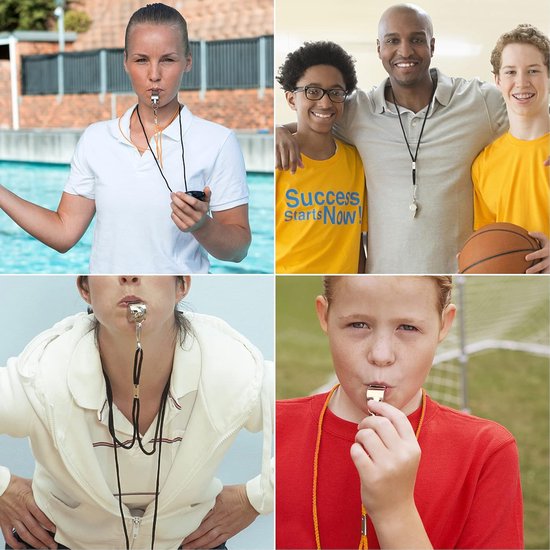 Whistles - Set of 6 - Emergency whistles - Stainless steel whistles - Metal whistles with lanyard - Coach whistles with lanyard - Sports whistles - Loud and clear whistles for referees - Emergencies in training halls