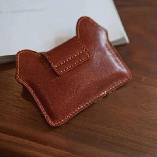 Women's wallet - Solid color - Cat design - A gift for young women and ladies (Brown)