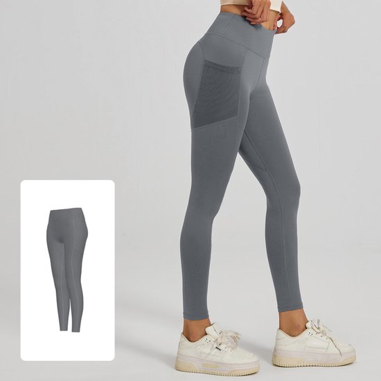 Slim Fit Sports Pants - High Waist Yoga Pants with Side Pockets - Soft and Stretchy Blended Fabric, Breathable and Comfortable - Skinny Fit with Elastic Waist - Suitable for Yoga, Fitness, Walking and Daily Use (Gray, Size L)