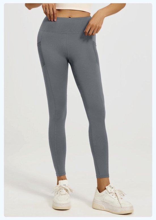 Slim Fit Sports Pants - High Waist Yoga Pants with Side Pockets - Soft and Stretchy Blended Fabric, Breathable and Comfortable - Skinny Fit with Elastic Waist - Suitable for Yoga, Fitness, Walking and Daily Use (Gray, Size L)