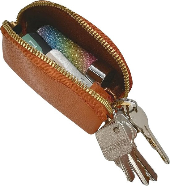 Mini Keychain Pouch/Coin Holder - Key Holder, Coin Organizer, Wallet for Women and Men, Keychain Protector (Brown)
