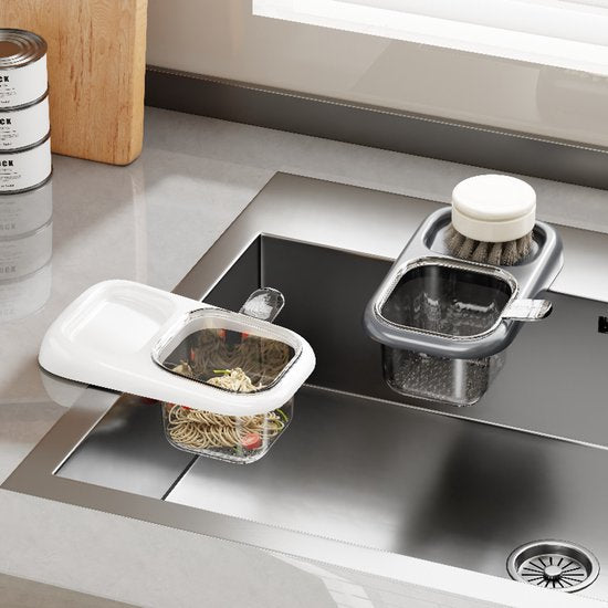 Sink Strainer & Drip Rack - With Suction Cup & Removable Strainer Tray - For Vegetables & Food Leftovers - White