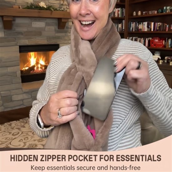 Scarf with Concealed Zipper Pocket - Secure Storage Pocket for Keys & Cards - Downy Soft & Warm - Pink