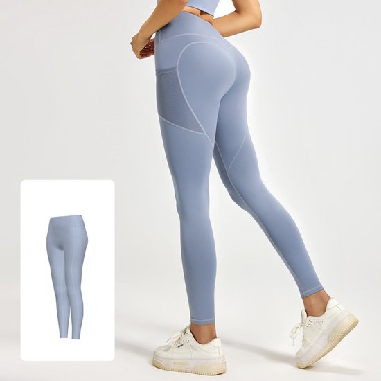 Slim Fit Sports Pants - High Waist Yoga Pants with Side Pockets - Soft and Stretchy Blended Fabric, Breathable and Comfortable - Skinny Fit with Elastic Waist - Suitable for Yoga, Fitness, Walking and Daily Use (Light Blue, Size XXXL)