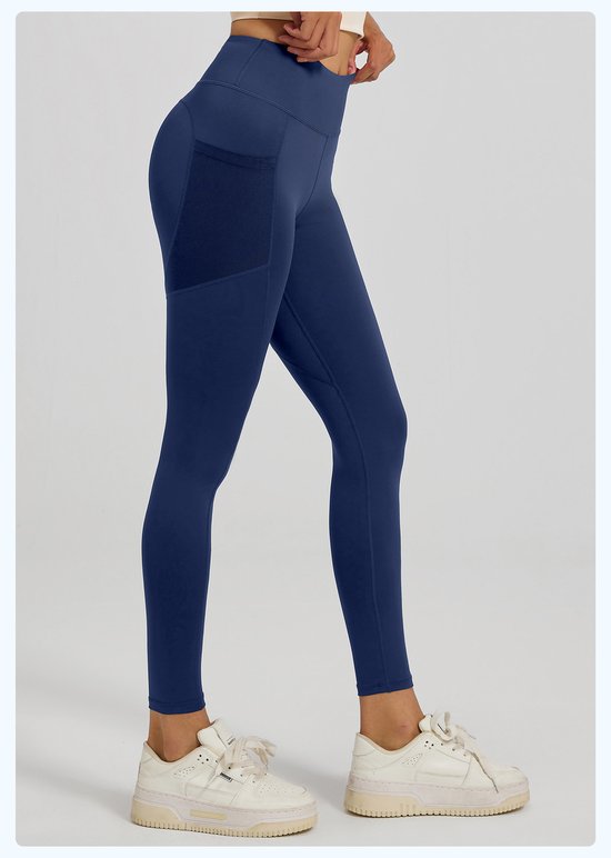 Slim Fit Sports Pants - High Waist Yoga Pants with Side Pockets - Soft and Stretchy Blended Fabric, Breathable and Comfortable - Skinny Fit with Elastic Waist - Suitable for Yoga, Fitness, Walking and Daily Use (Dark Blue, Size XL)
