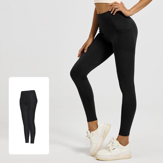 Slim Fit Sports Pants - High Waist Yoga Pants with Side Pockets - Soft and Stretchy Blended Fabric, Breathable and Comfortable - Skinny Fit with Elastic Waist - Suitable for Yoga, Fitness, Walking and Daily Use (Black, Size L)