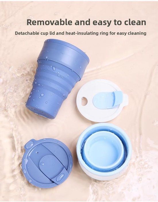 Collapsible Silicone Camping Mug – 385ml – Travel and Drinking Mug with Lid, Dishwasher Safe – Ideal for Camping, Hiking and Office (Pink)