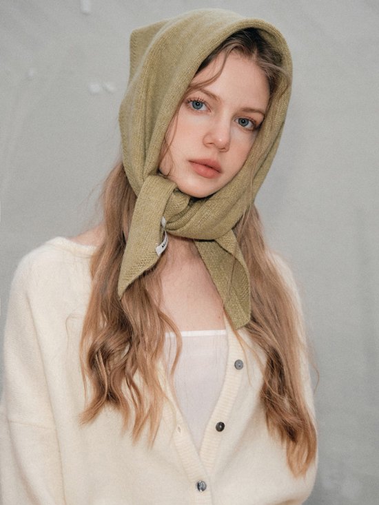 Triangular Knitted Scarf - Soft Acrylic Fabric - As a Scarf, Shawl or Blanket - In Solid Colors - Khaki