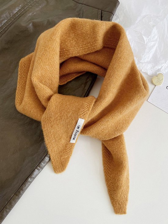 Triangular Knitted Scarf - Soft Acrylic Fabric - As a Scarf, Shawl or Blanket - In Solid Colors - Khaki