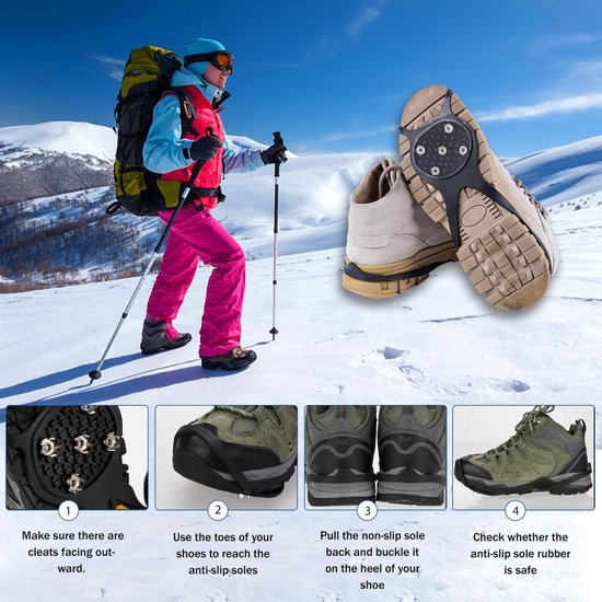 Non-slip sole for snow boots - 4 pairs - Safe walking on ice and snow - Suitable for size M (34-40) - Non-slip studs - Suitable for winter walking, hiking, jogging, strolling and mountaineering