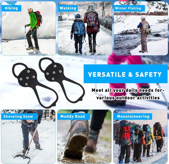 Non-slip sole for snow boots - 4 pairs - Safe walking on ice and snow - Suitable for size M (34-40) - Non-slip studs - Suitable for winter walking, hiking, jogging, strolling and mountaineering