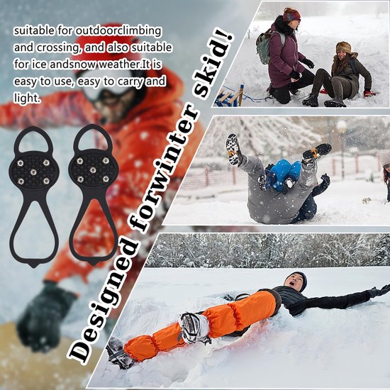 Snow boots with non-slip soles - Set of 4 - Safe walking on icy and snowy roads - Suitable for size L (35-45) - Non-slip studs - Suitable for winter walking, hiking, jogging, strolling and mountaineering