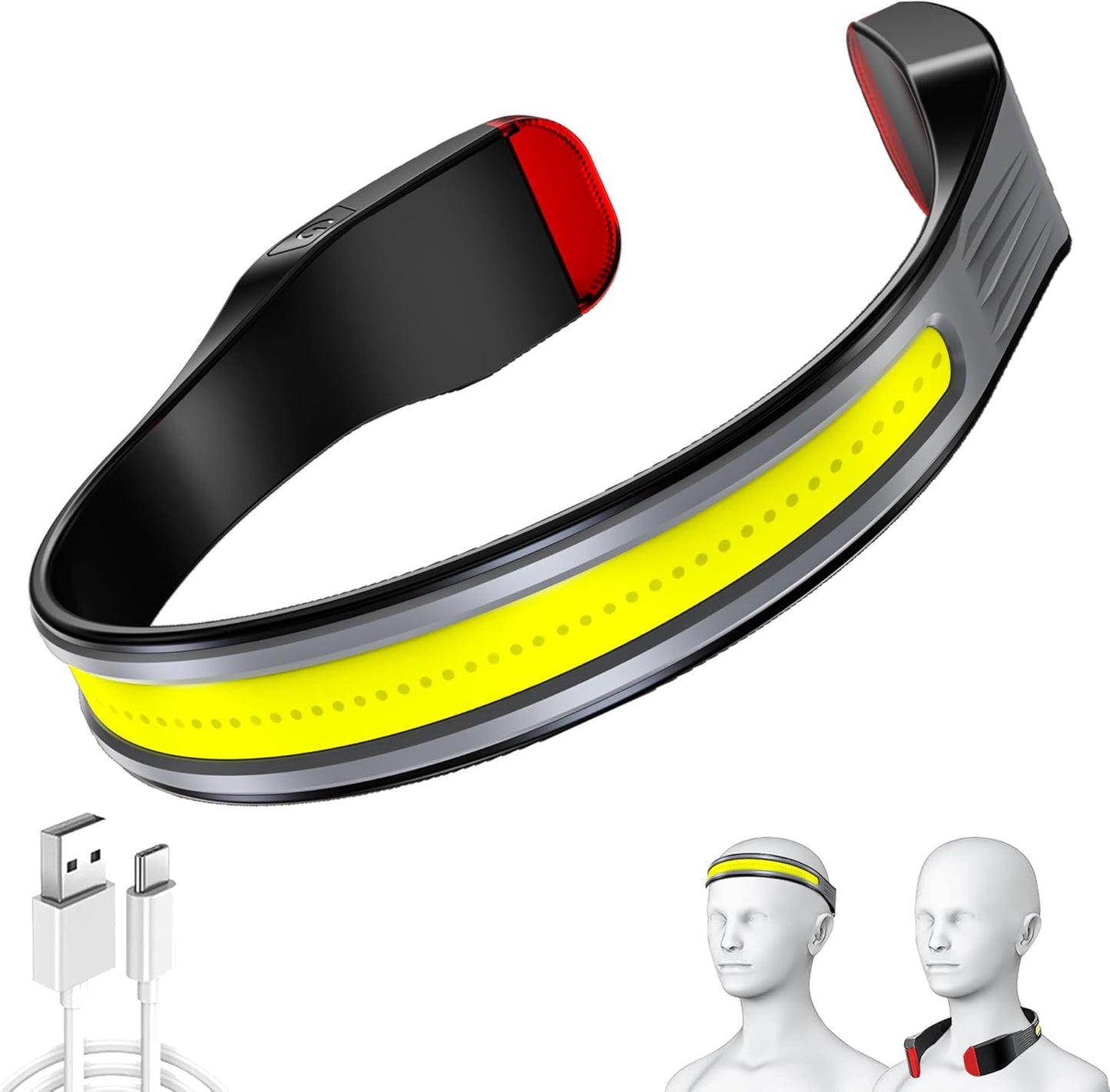 Rechargeable LED Headlamp - 230° Wide Beam Headlamp for Night Walking, Running, Camping, Night Fishing and Cycling - Multifunctional Rechargeable Headlamp and Neck Torch - Waterproof, Super Bright COB LED Light with Adjustable Strap