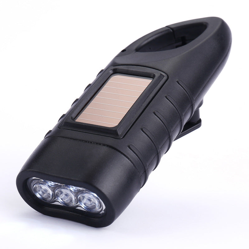 Emergency Flashlight - Military Clamp Rechargeable - Dynamo & Solar Powered - For Emergency Kits and Power Outages - Black