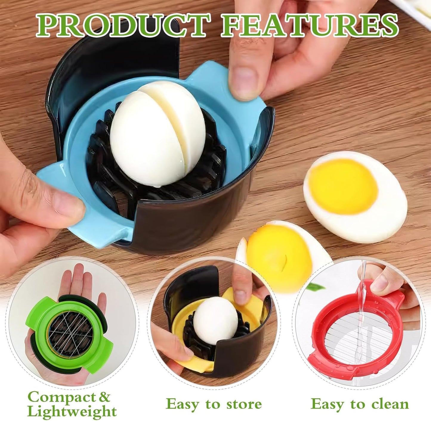 3-in-1 Egg Slicer - Egg Separator - Stainless Steel 304 - For Eggs, Strawberries & Soft Foods - Easy to Clean