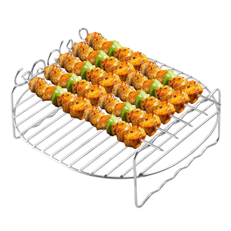 Airfryer Accessories Set 3-piece - Stainless Steel - Grill Rack with Skewers & Bread Rack - Universal - Silver