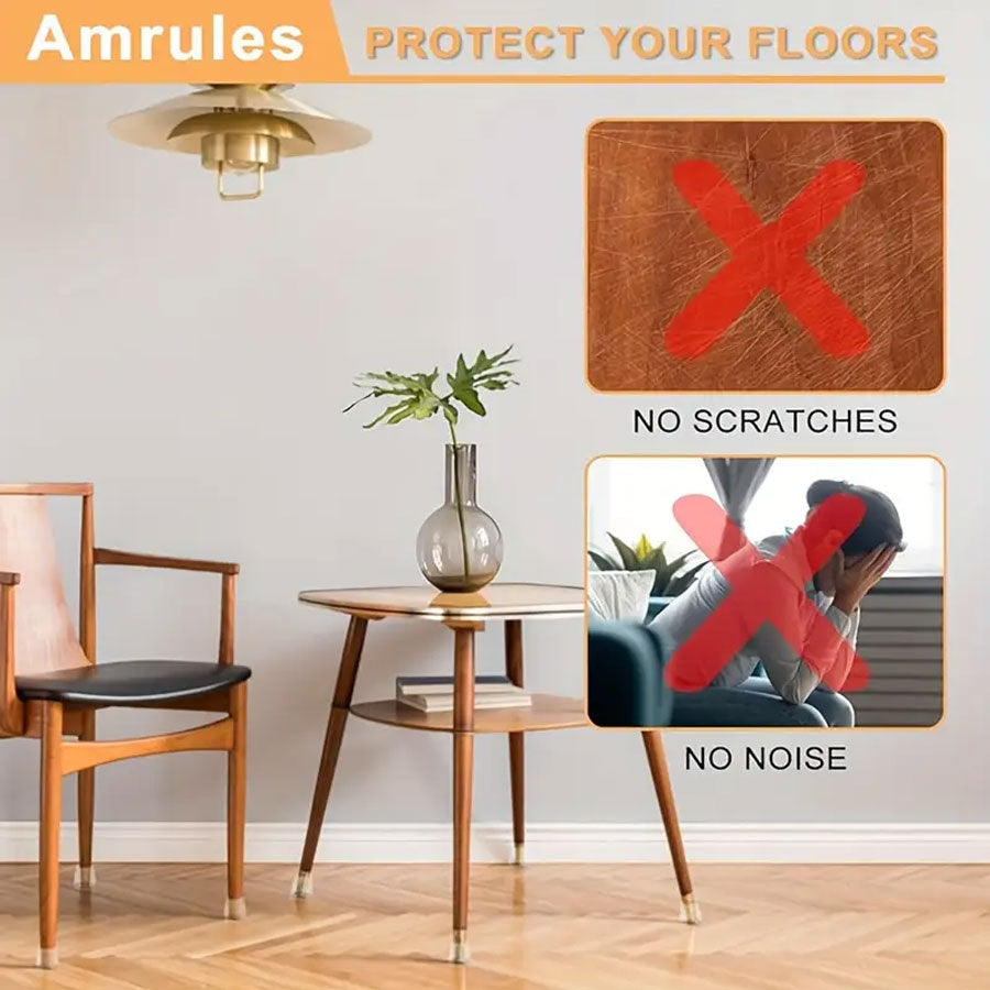 Chair Leg Caps Set of 24 - Ø 16-22 mm - Round - Transparent Silicone - Floor Protectors for Wooden Floors