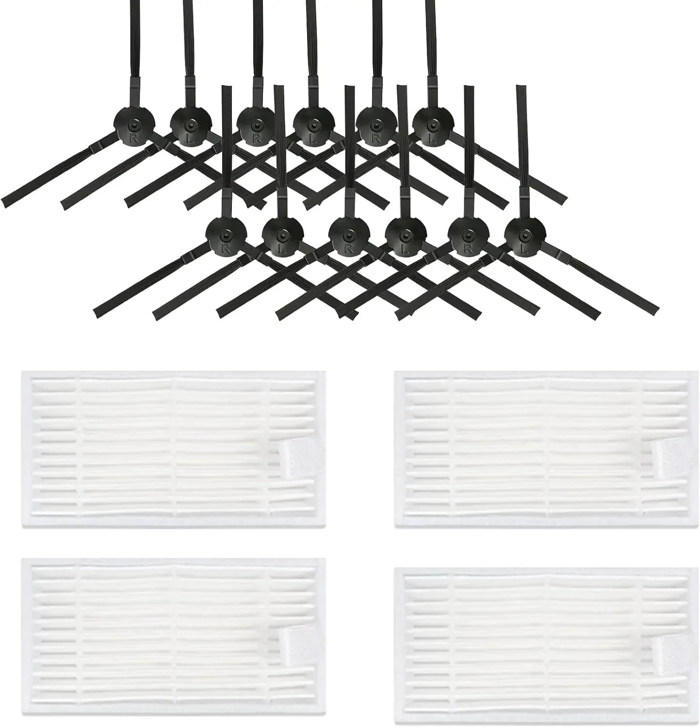 Robotic Vacuum Replacement Parts Kit with 6 Pairs Side Brushes and 4 High Efficiency Filters for ILIFE V3 V3s V5 V5s Pro V50 V55
